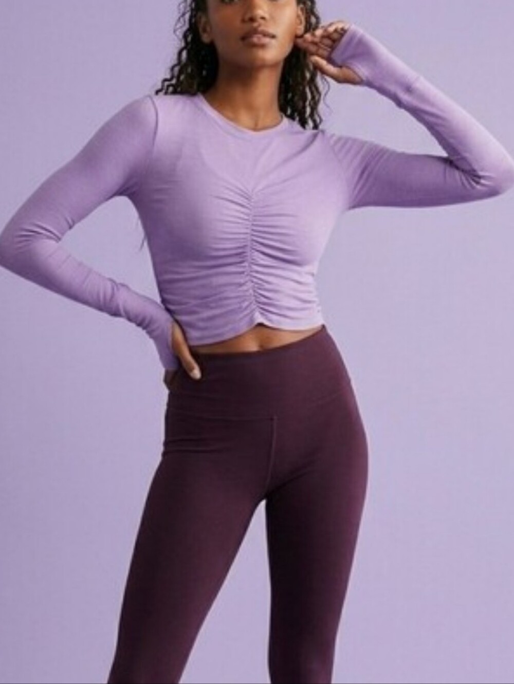 Free People Movement NWT Tempo Ruched Long Sleeve Lavender Top *Current
